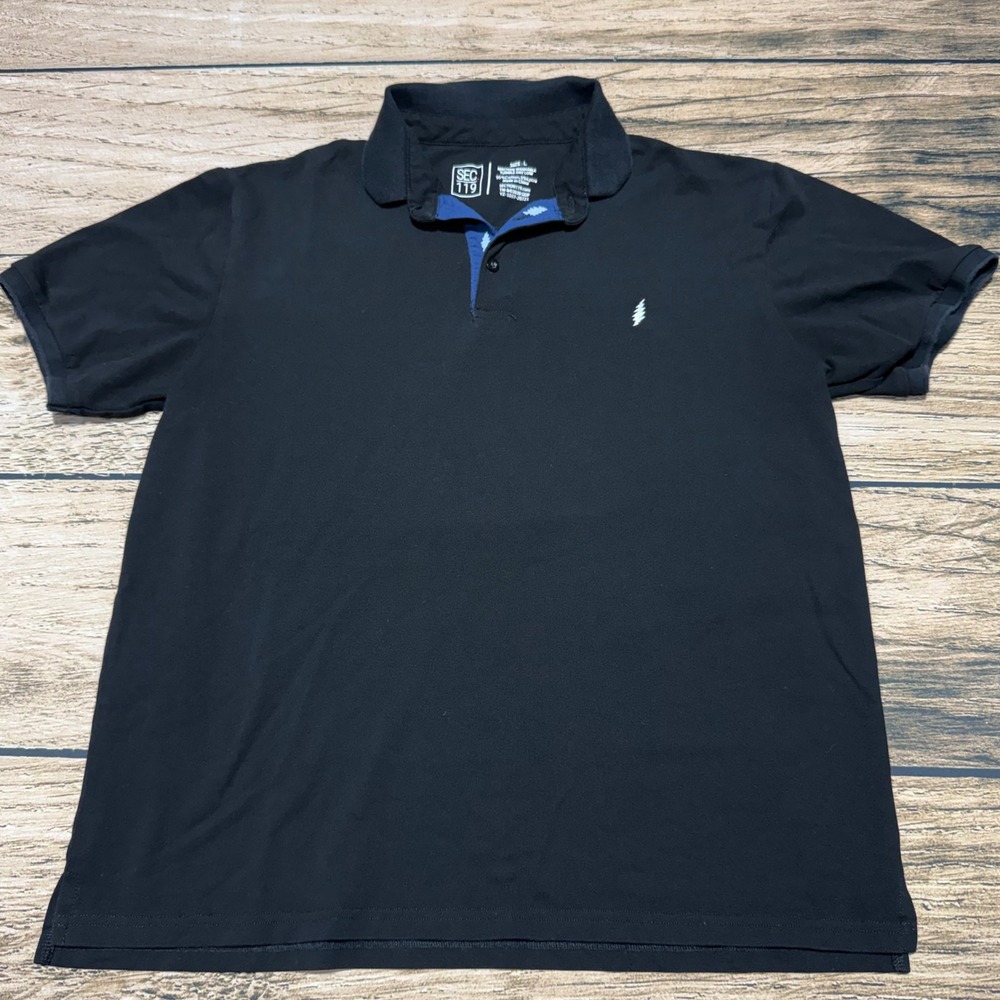 Section 119 Polo Shirt Men Large Black Grateful Dead Lightning Bolt Pique Knit - Picture 2 of 6